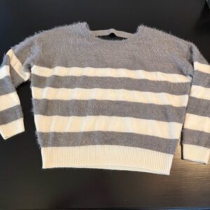 DKNY Gray and Cream Striped Women's Sweater